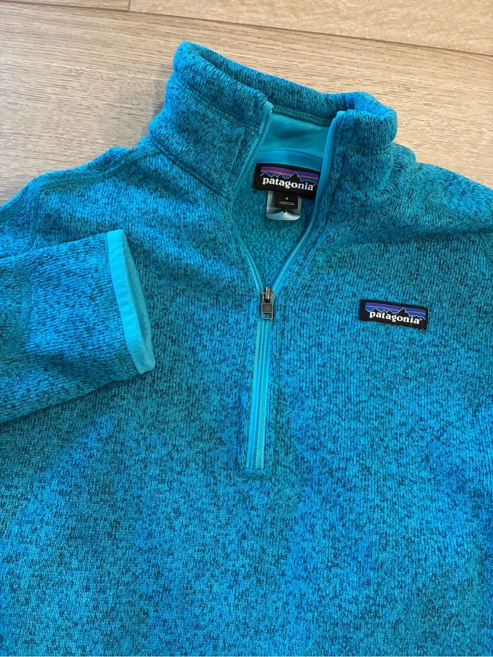 Patagonia Women’s Better Sweater Blue Heathered Quarter Zip Size S *FLAW - Picture 1 of 5